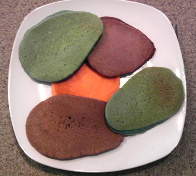 our colored Easter Egg Bisquick pancakes